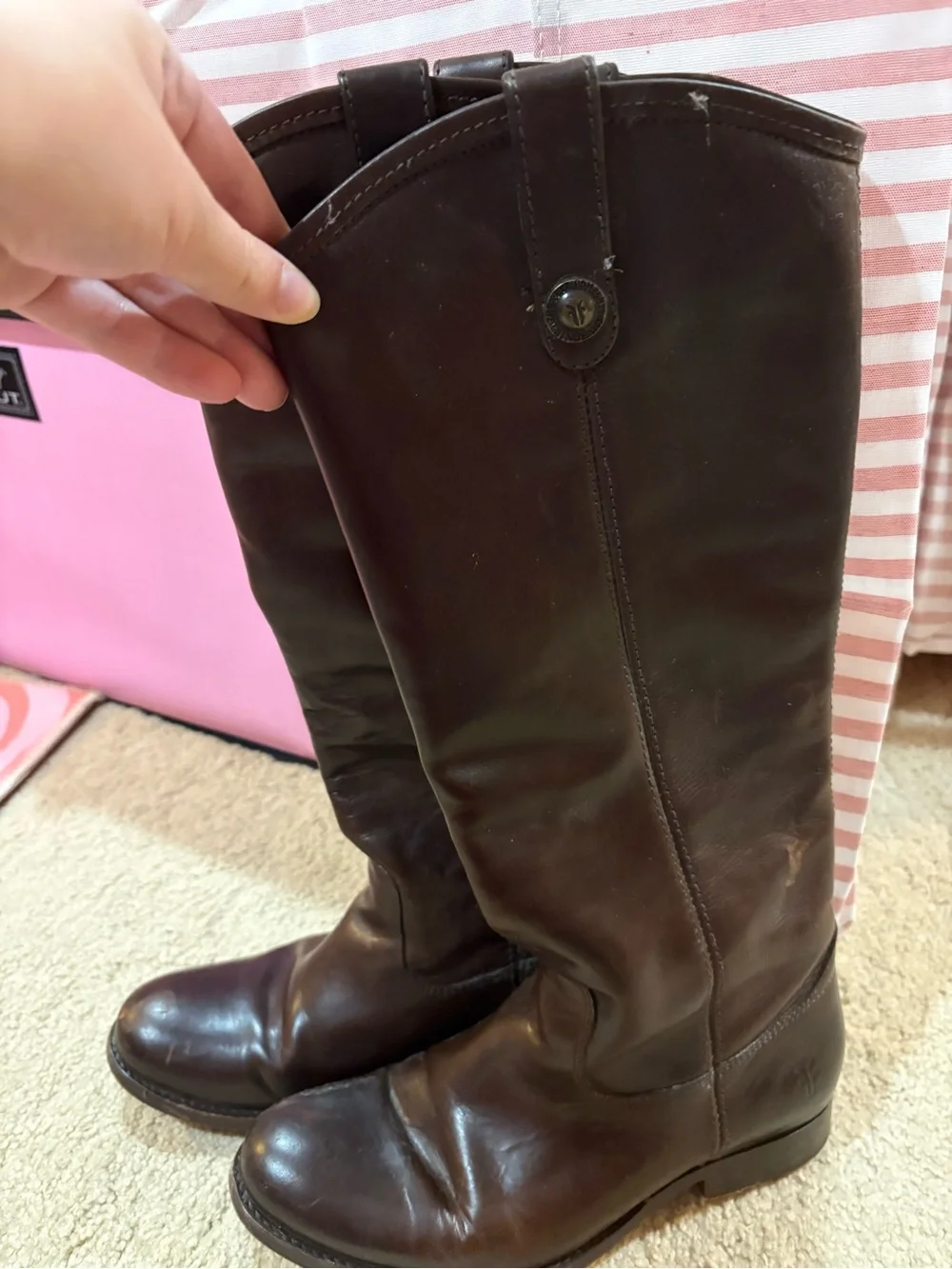 Frye Brown Leather Pull-On Riding Boots